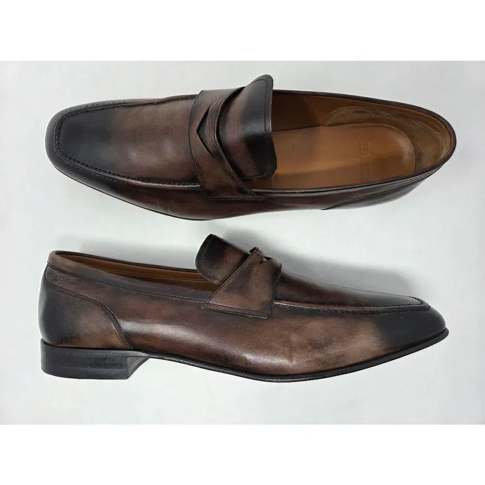 BALLY BRENT BROWN BLACK BURNISHED LEATHER PENNY LOAFER MENS SIZE 11.5 EEE WIDE